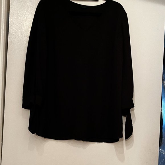 Talbots Black Loose Fitting Blouse - Tie Sleeves - XL. (Like New) - Picture 8 of 16